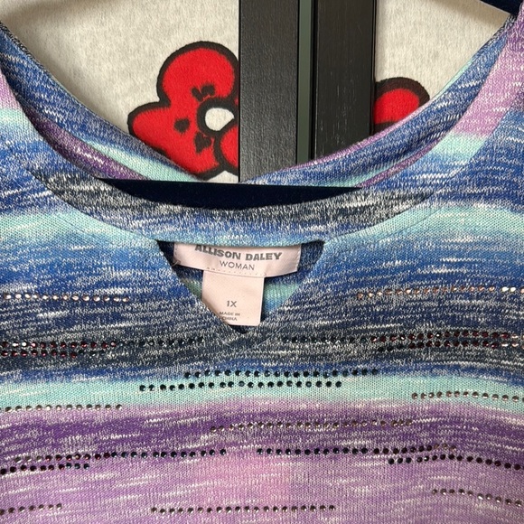 1X Plus Womens Multicolor Gemstones Striped Womens Blouse Top - Picture 3 of 6